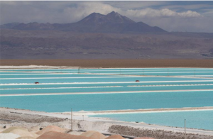 View of the Salar de Atacama (Chile), showing SQM’s network of solar evaporation ponds used for concentrating lithium‑rich brines
